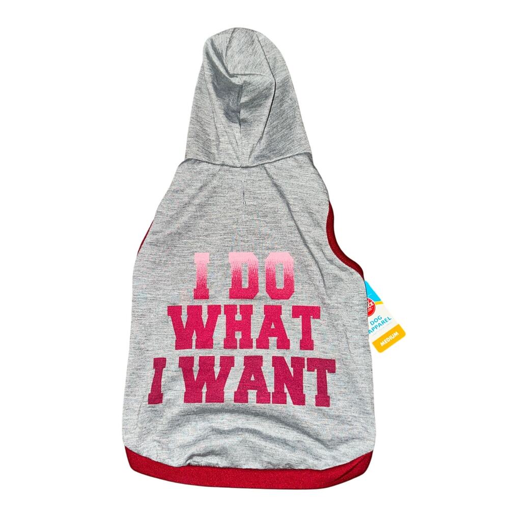 Grreat Choice Dog Shirt Size M Gray Pink I Do What I Want Hooded NWT